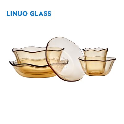 ロータス リーフ アンバー ガラス プレート 食器