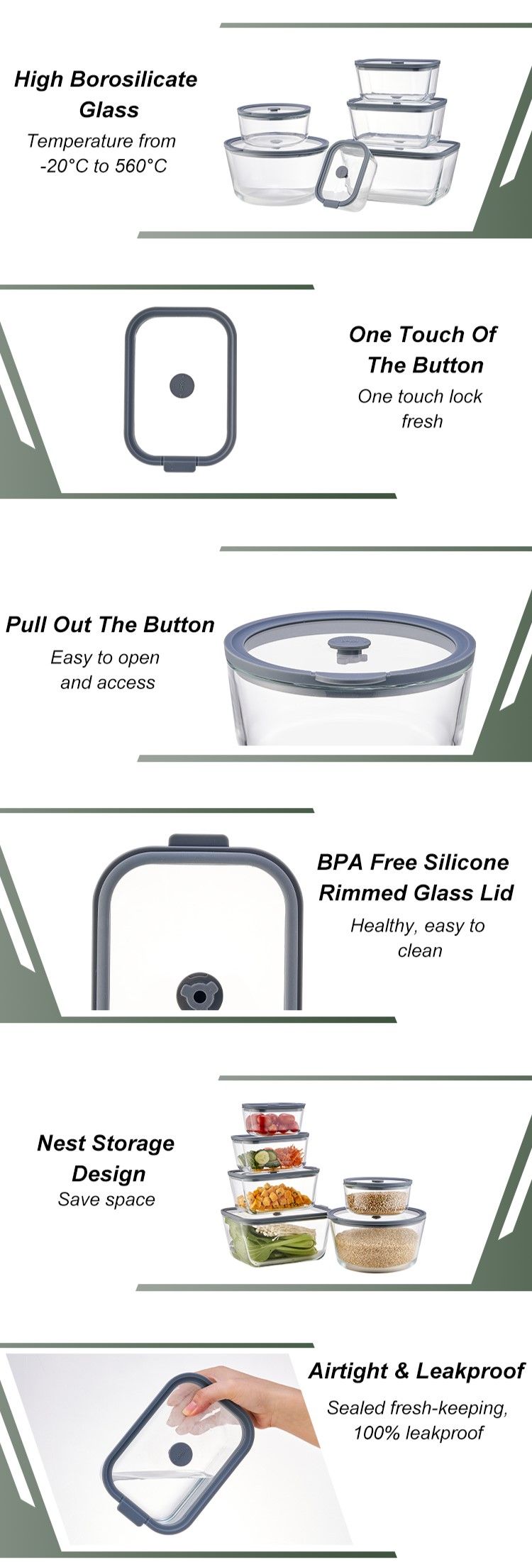 Glass Containers With Silicone Rimmed Glass Lid Glass Containers With Silicone Rimmed Glass Lid