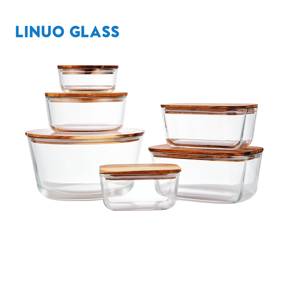 GLASS FOOD CONTAINER WITH ACACIA WOOD LID