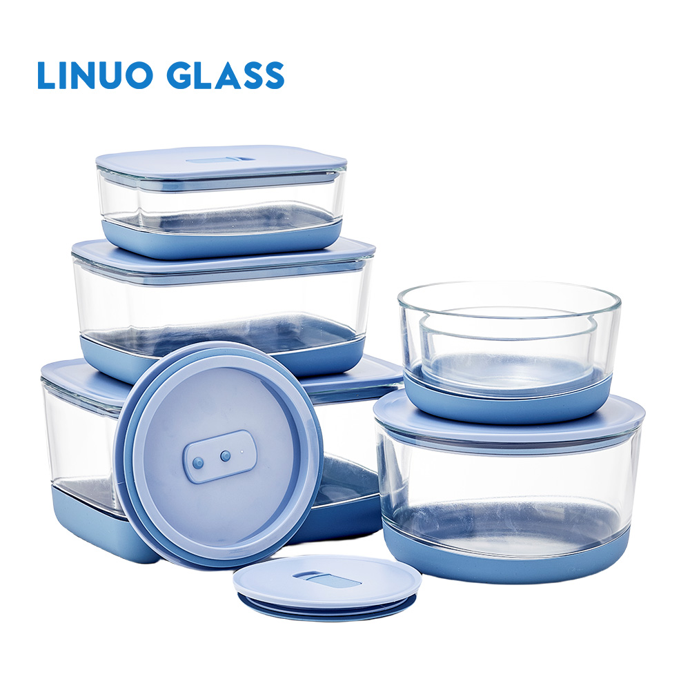 Stackable Non-Slip Glass Containers With Silicone Mat