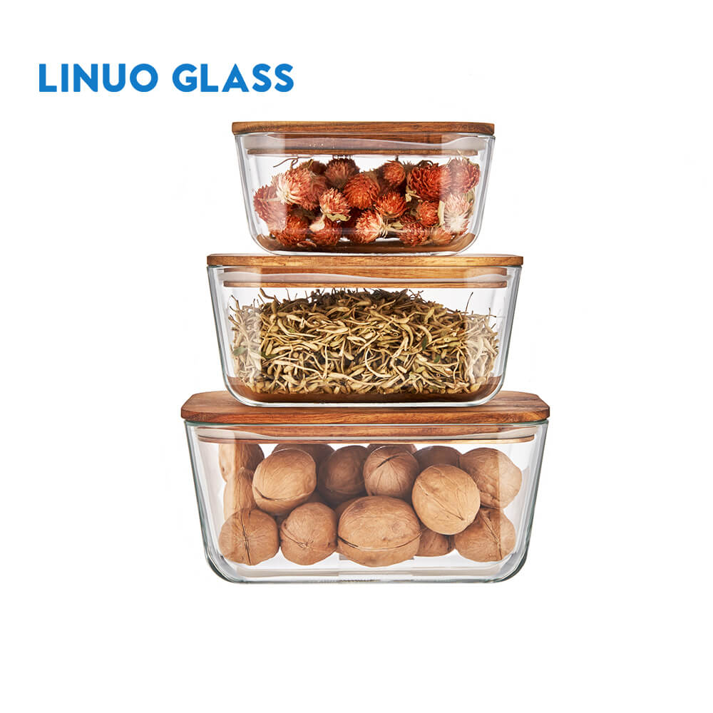 Acacia Wooden Lid Glass Containers