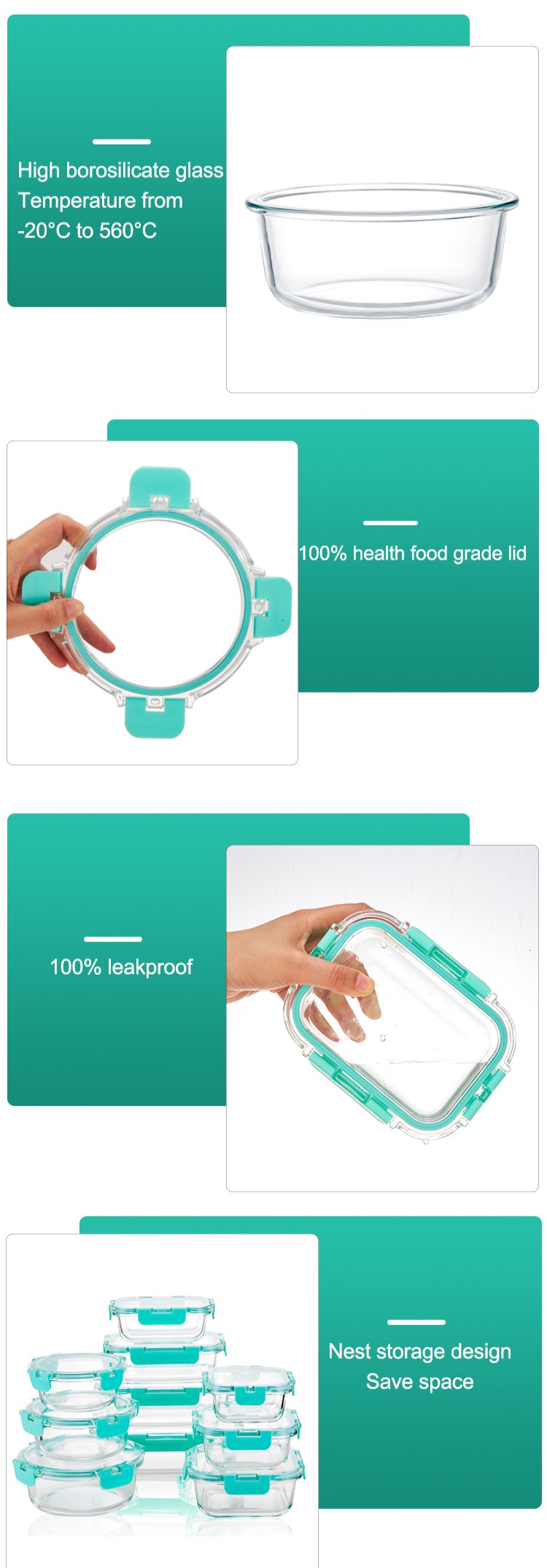Glass Food Storage Salad Lunch Container Glass Food Storage Salad Lunch Container