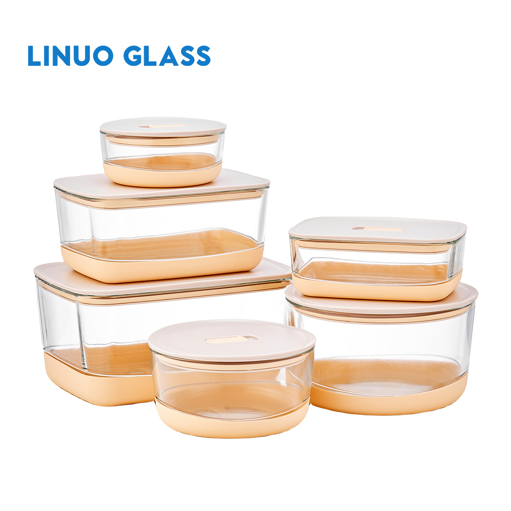 Stackable Non-Slip Glass Containers With Silicone Mat