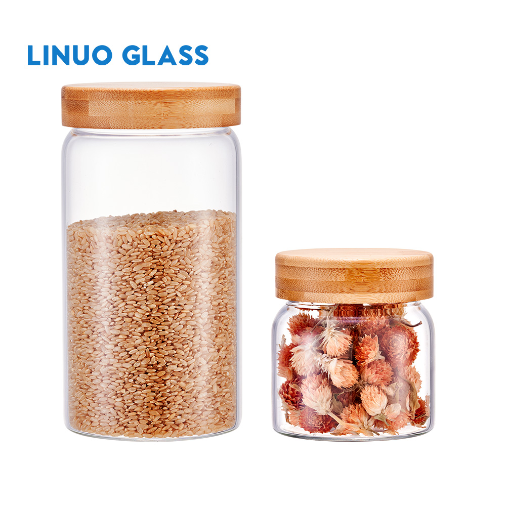 Frascos de vidro para especiarias com tampa de bambu