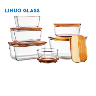 GLASS FOOD CONTAINER WITH ACACIA WOOD LID