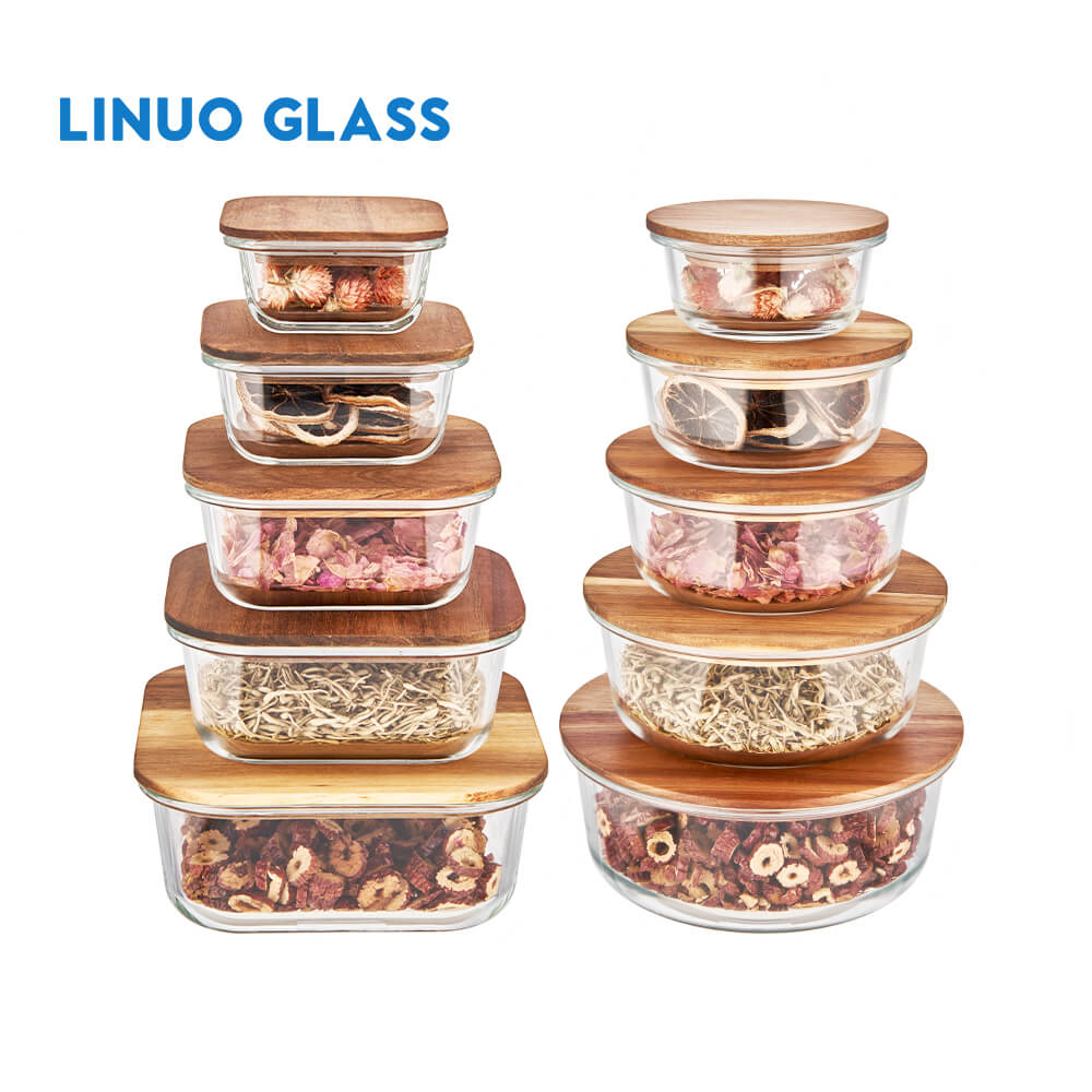 Acacia Wooden Lid Glass Containers