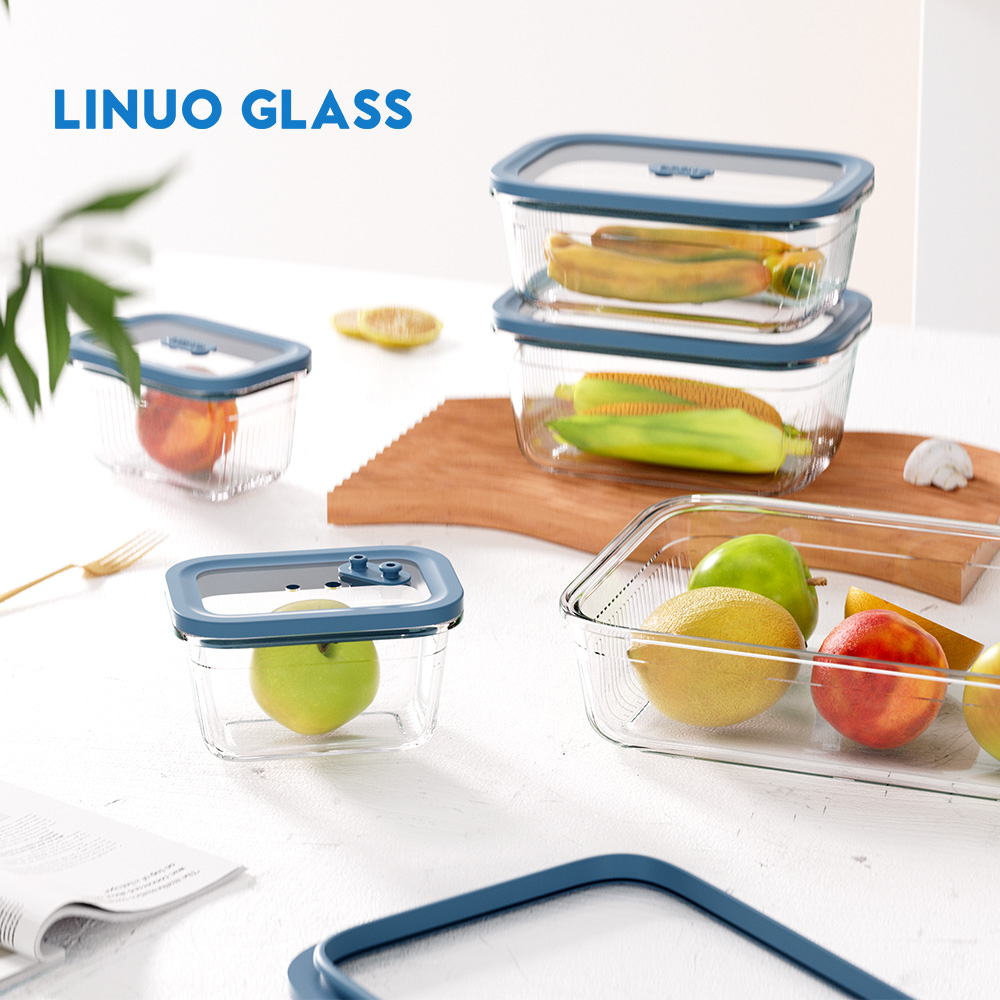 Boîte de conservation des aliments en verre à rayures verticales