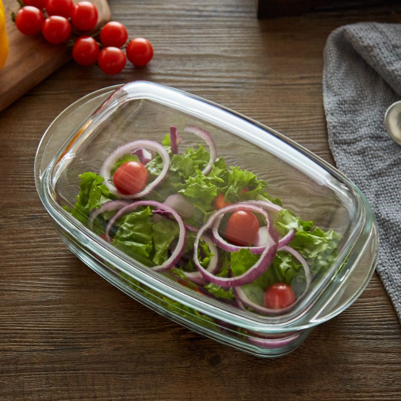 Set di casseruole rettangolari in vetro con coperchio in vetro Set di casseruole rettangolari in vetro con coperchio in vetro