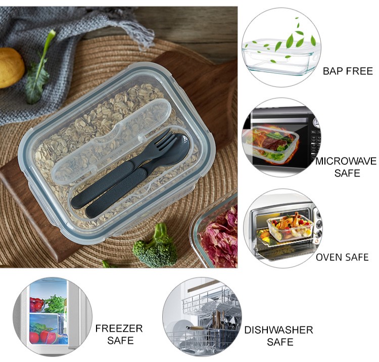 Compartment Lunch Glass Container Compartment Lunch Glass Container