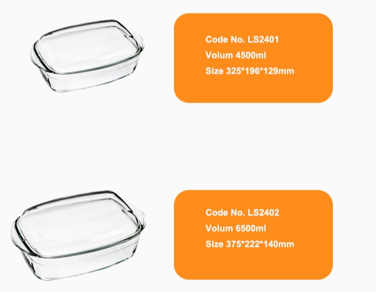 Set di casseruole rettangolari in vetro con coperchio in vetro Set di casseruole rettangolari in vetro con coperchio in vetro