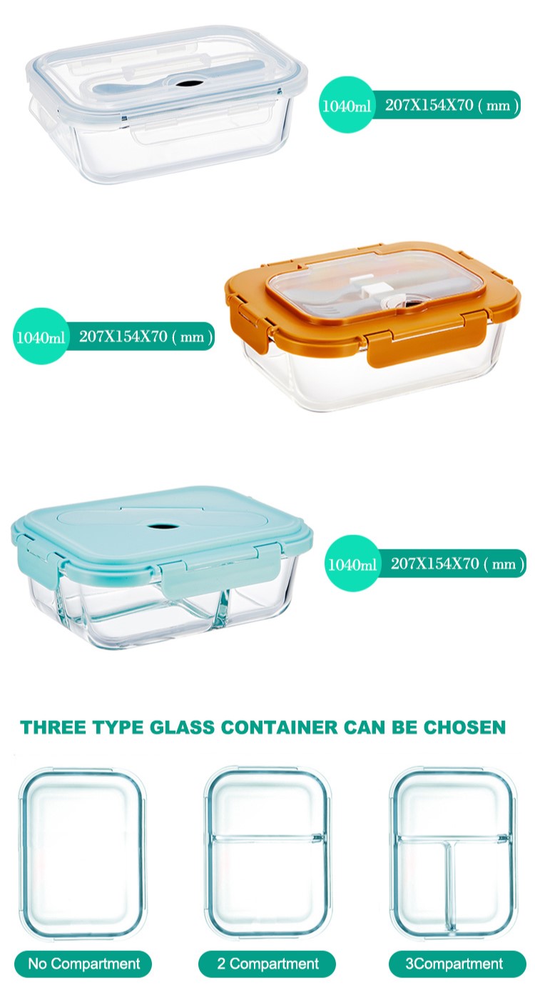 Compartment Lunch Glass Container Compartment Lunch Glass Container