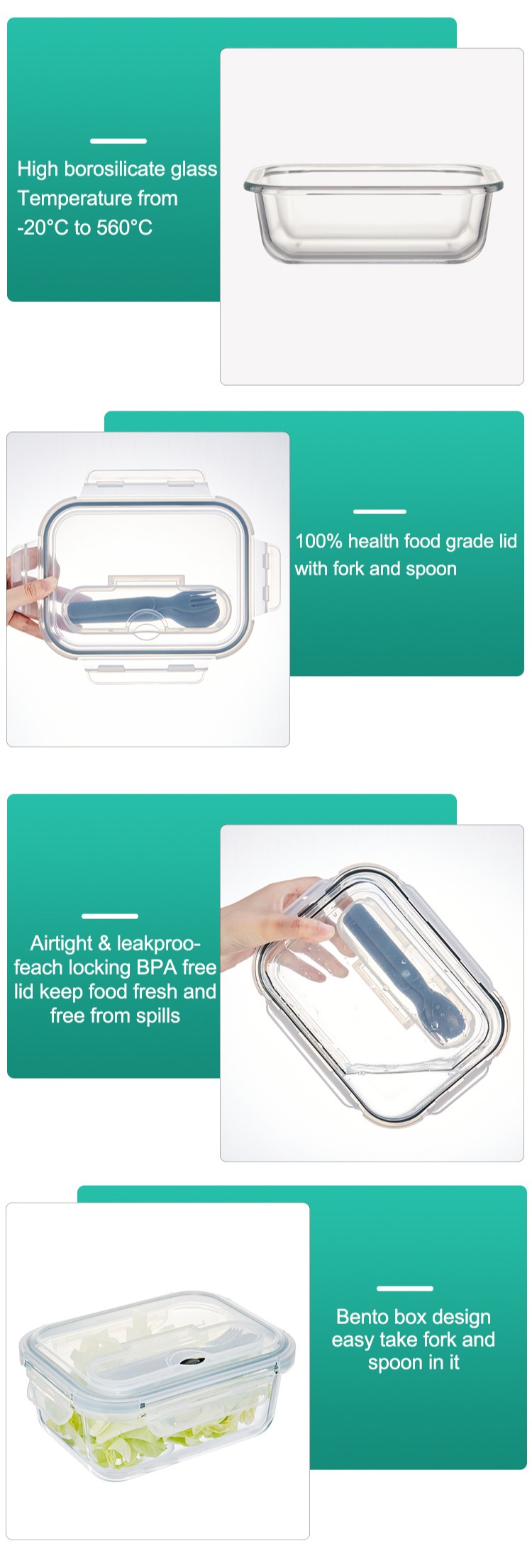 Compartment Lunch Glass Container Compartment Lunch Glass Container