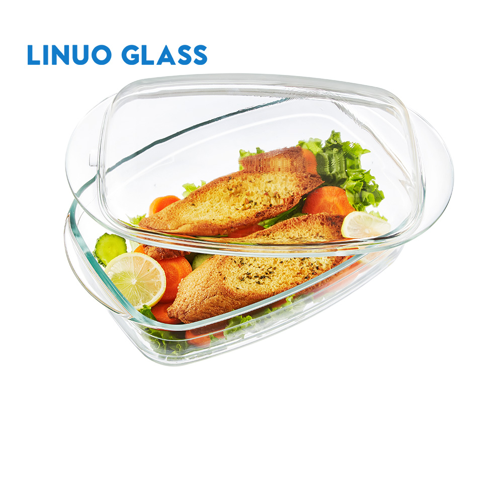 Set di casseruole rettangolari in vetro con coperchio in vetro