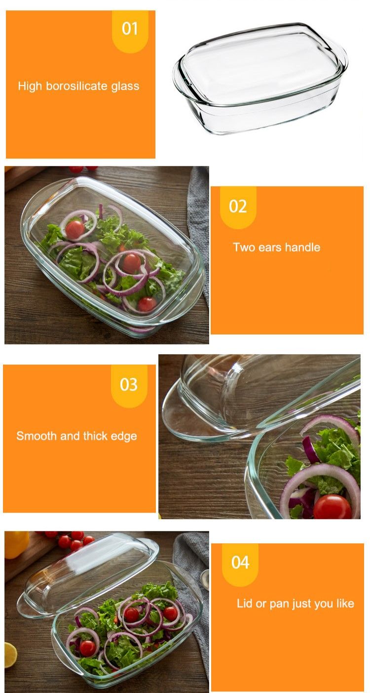 Set di casseruole rettangolari in vetro con coperchio in vetro Set di casseruole rettangolari in vetro con coperchio in vetro