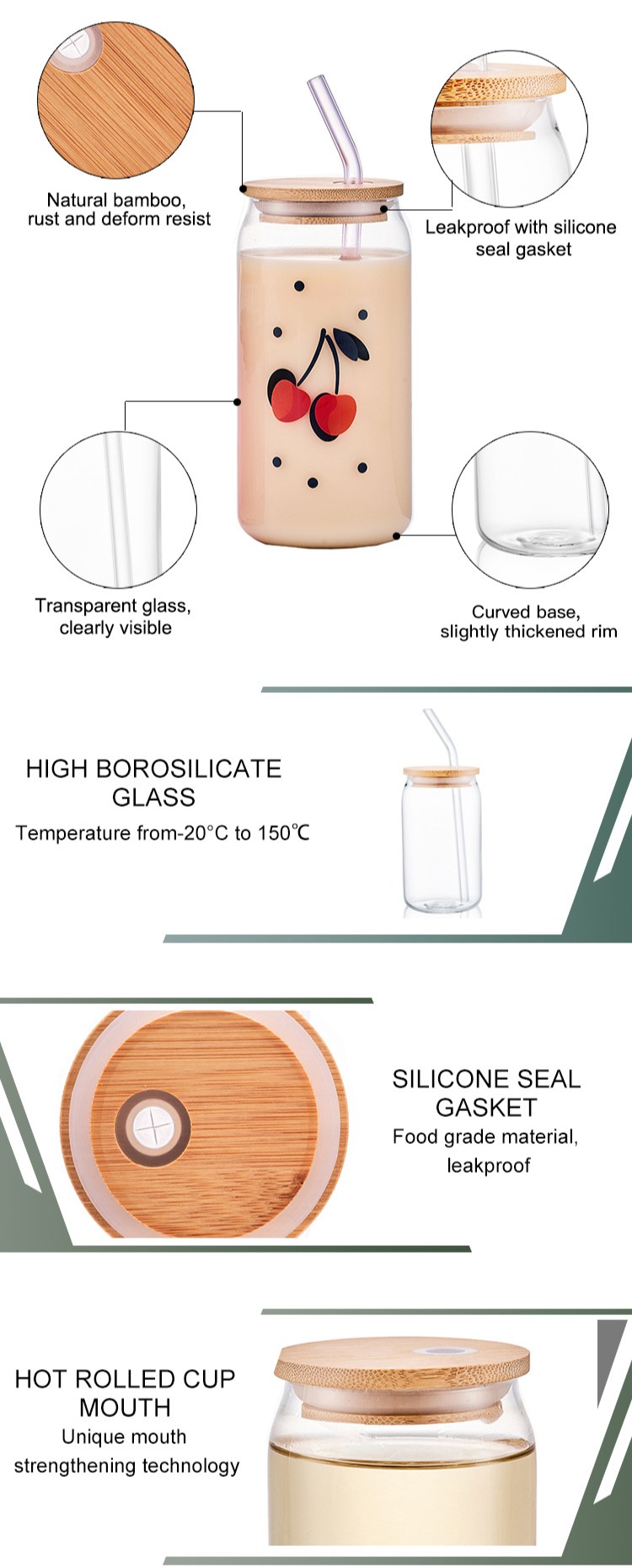 Tazze in vetro trasparente personalizzate con coperchi e cannucce Tazze in vetro trasparente personalizzate con coperchi e cannucce