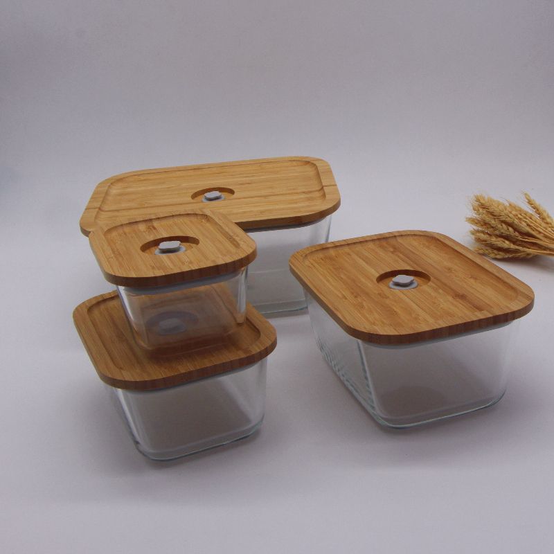 Récipients en verre sous vide avec couvercle en bambou