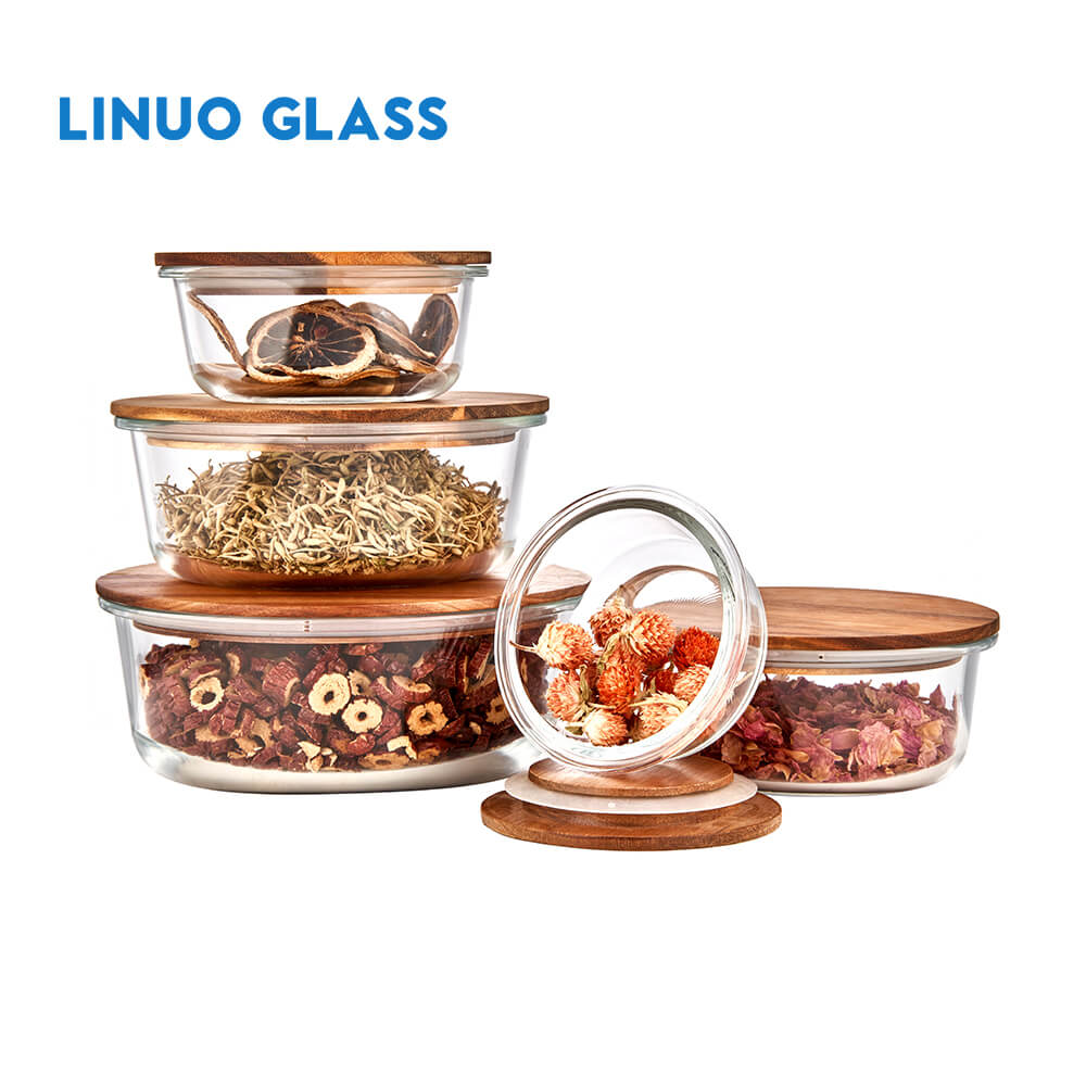 Acacia Wooden Lid Glass Containers