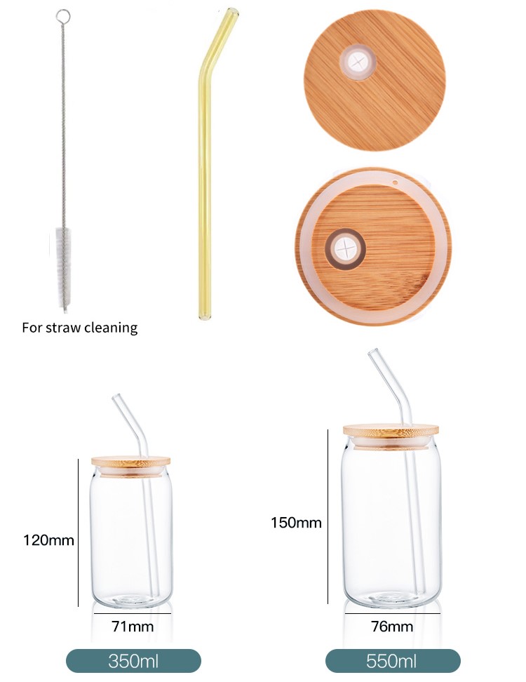 Tazza Di Vetro Con Coperchio In Bambù E Paglia Tazza Di Vetro Con Coperchio In Bambù E Paglia