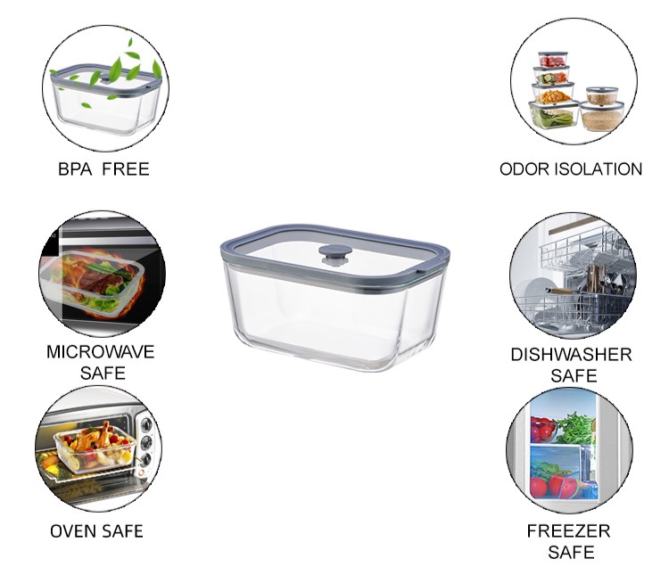 Glass Containers With Silicone Rimmed Glass Lid Glass Containers With Silicone Rimmed Glass Lid
