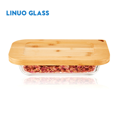 Стеклянный противень с деревянной крышкой