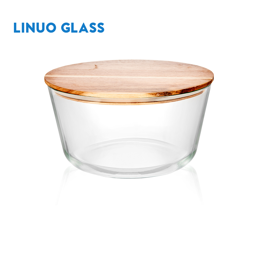 GLASS FOOD CONTAINER WITH ACACIA WOOD LID
