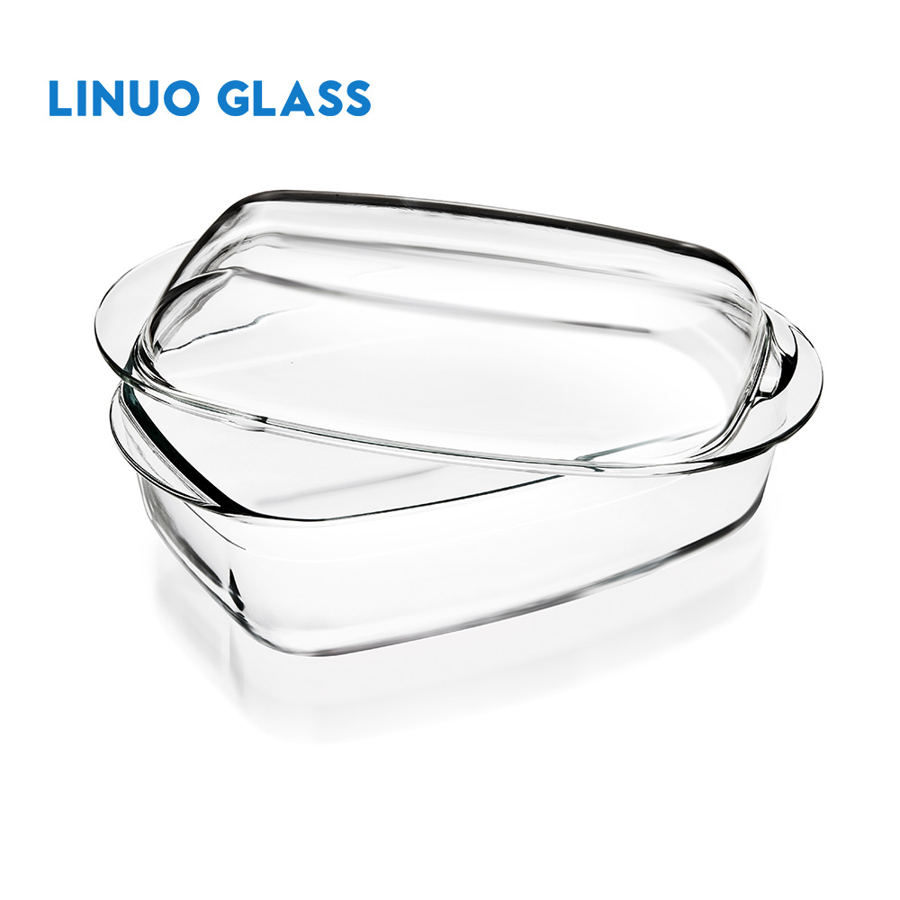 Set di casseruole rettangolari in vetro con coperchio in vetro