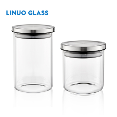 스테인레스 스틸 뚜껑이 달린 유리 항아리