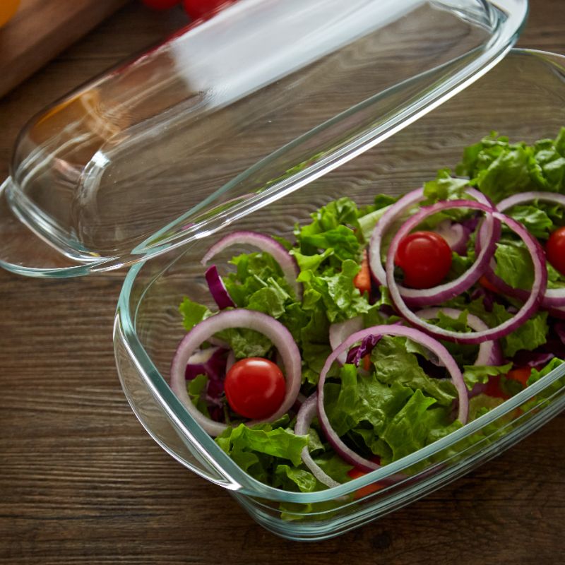 Set di casseruole rettangolari in vetro con coperchio in vetro