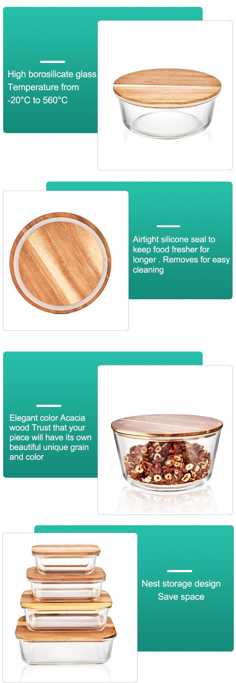 Acacia Wood Lid Glass Food Container Acacia Wood Lid Glass Food Container