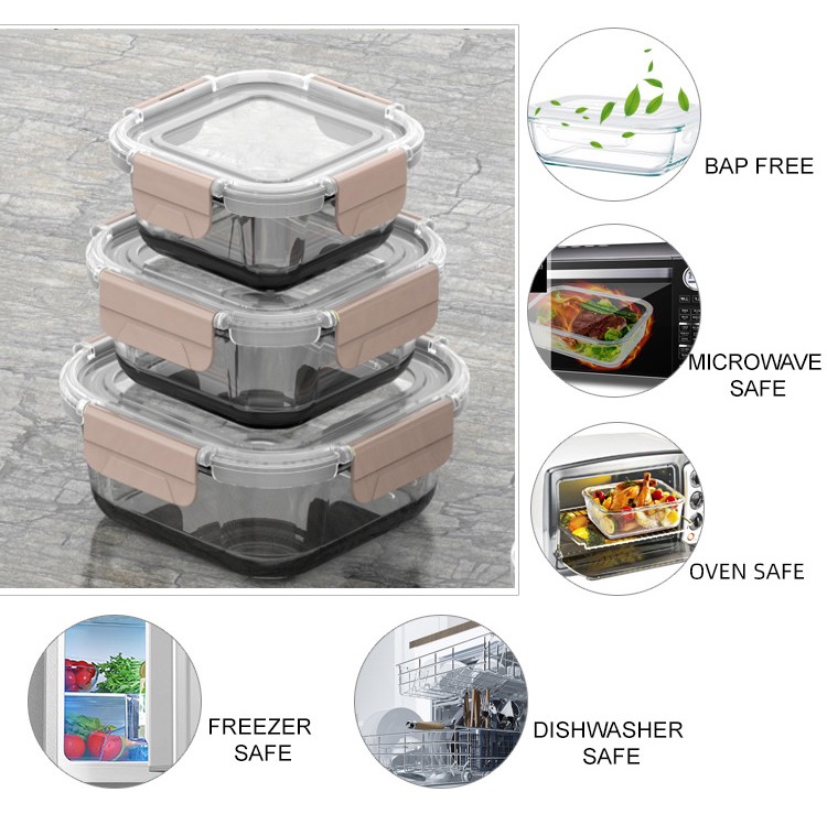 Conteneurs à lunch en verre avec couvercles Glass Food Lunch Containers With Lids