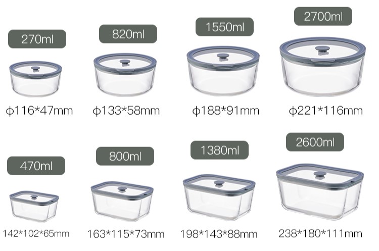 Glass Containers With Silicone Rimmed Glass Lid Glass Containers With Silicone Rimmed Glass Lid