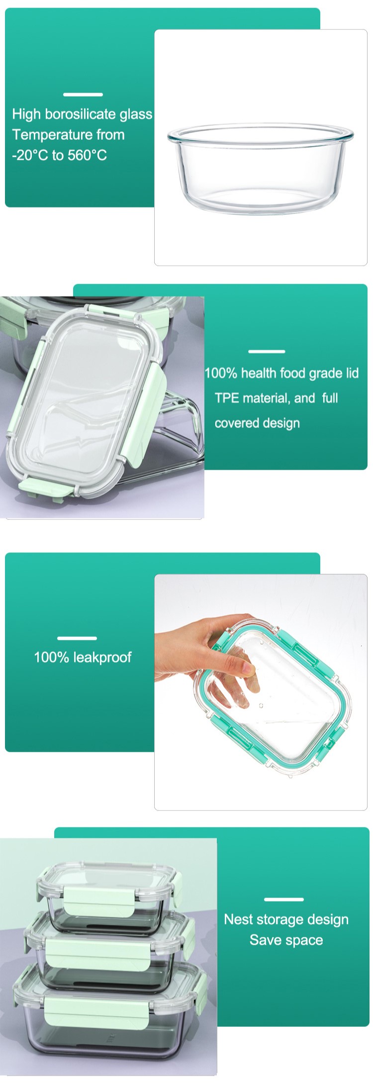 Récipient de stockage en verre pour la préparation des aliments Food Prep Glass Storage Container