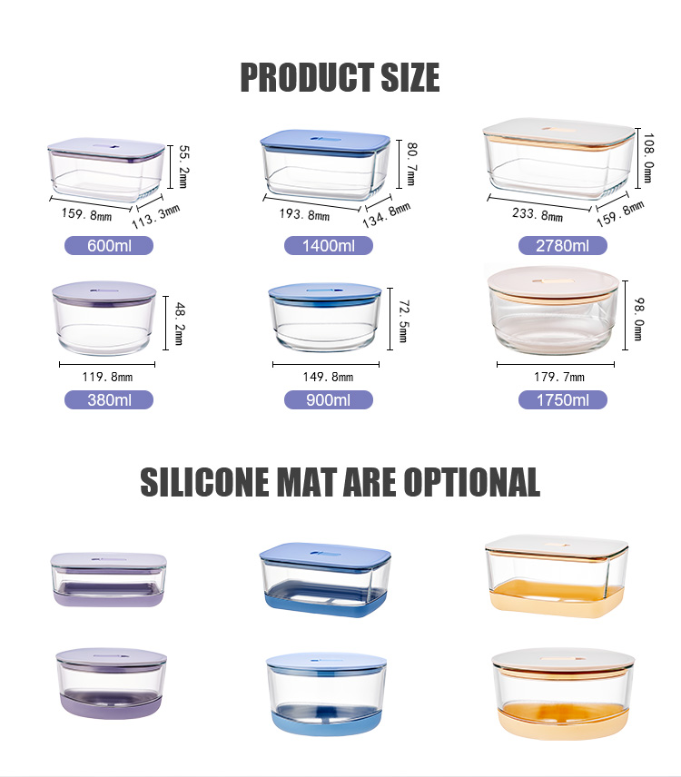 Stackable Non-Slip Glass Containers With Silicone Mat Stackable Non-Slip Glass Containers With Silicone Mat