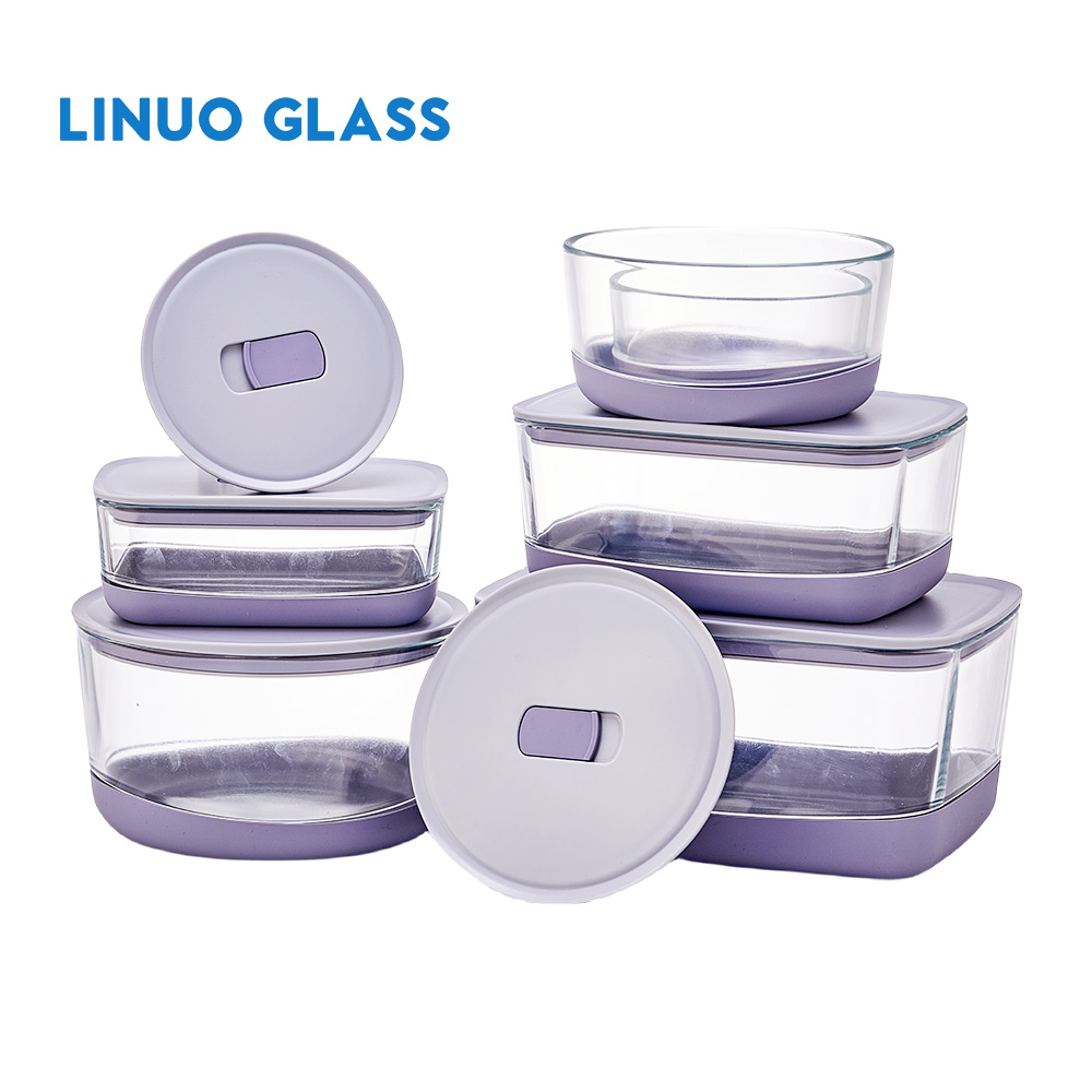 Stackable Non-Slip Glass Containers With Silicone Mat