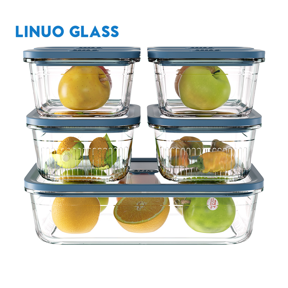 Boîte de conservation des aliments en verre à rayures verticales