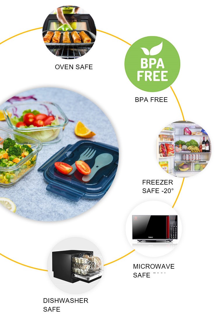 分割ランチガラス食品容器 Divided Lunch Glass Food Containers