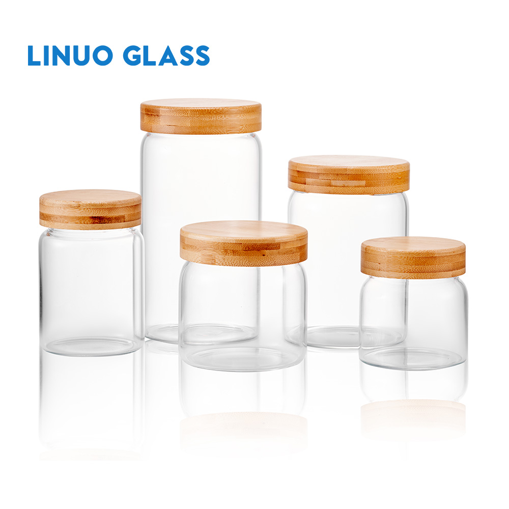 Frascos de vidro para especiarias com tampa de bambu