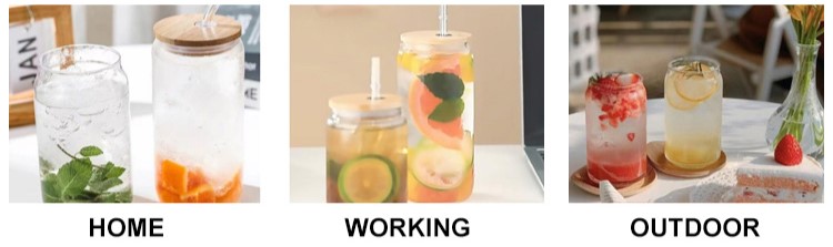 Tazza Di Vetro Con Coperchio In Bambù E Paglia Tazza Di Vetro Con Coperchio In Bambù E Paglia