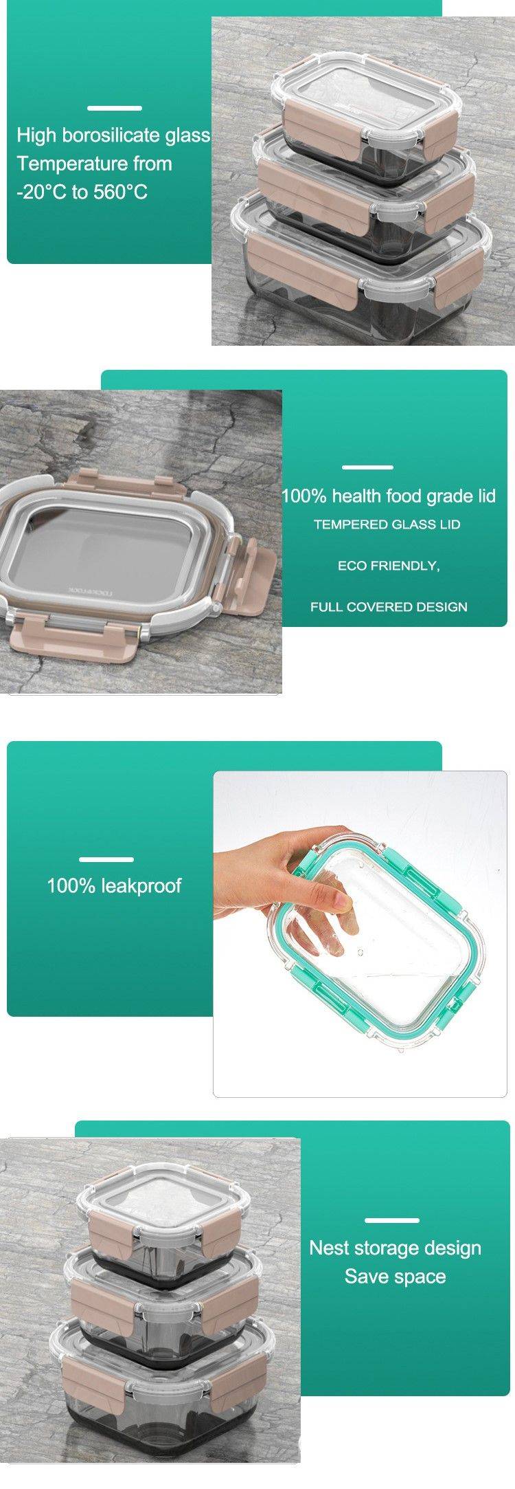 Conteneurs à lunch en verre avec couvercles Glass Food Lunch Containers With Lids