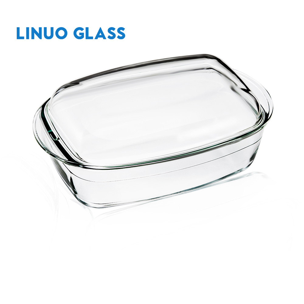 Set di casseruole rettangolari in vetro con coperchio in vetro