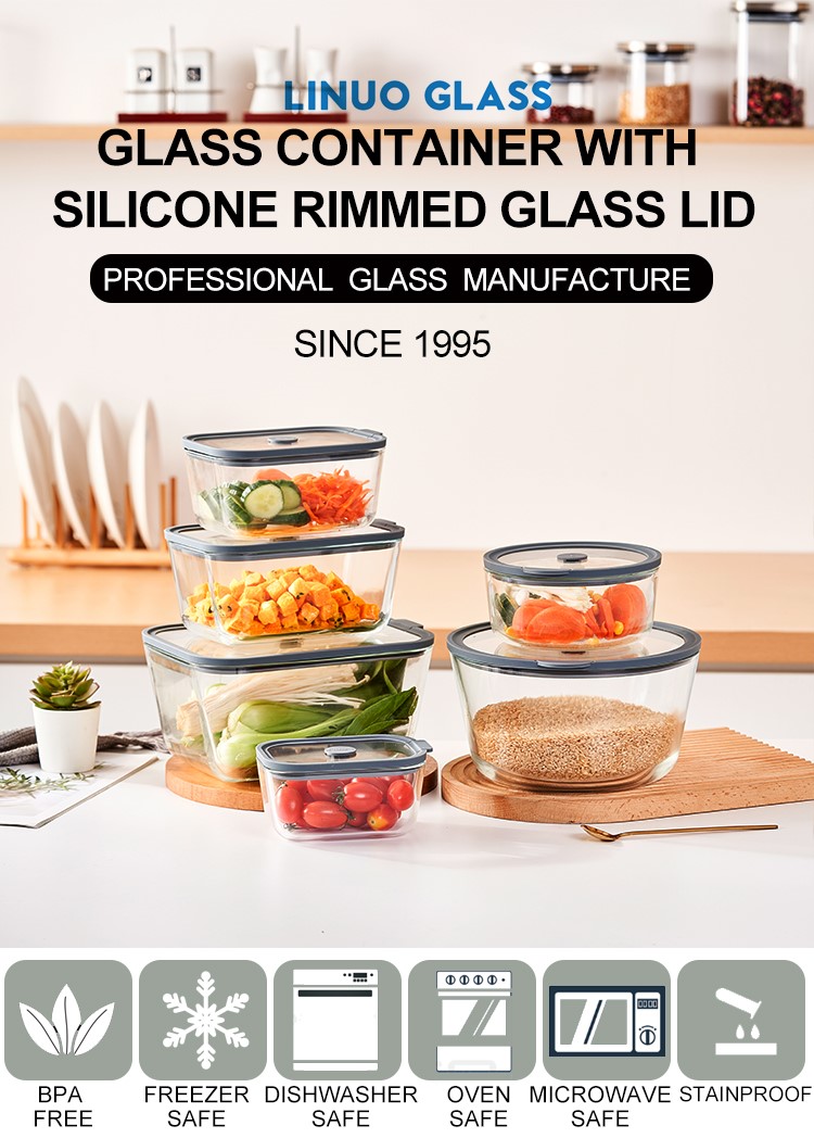Glass Containers With Silicone Rimmed Glass Lid Glass Containers With Silicone Rimmed Glass Lid