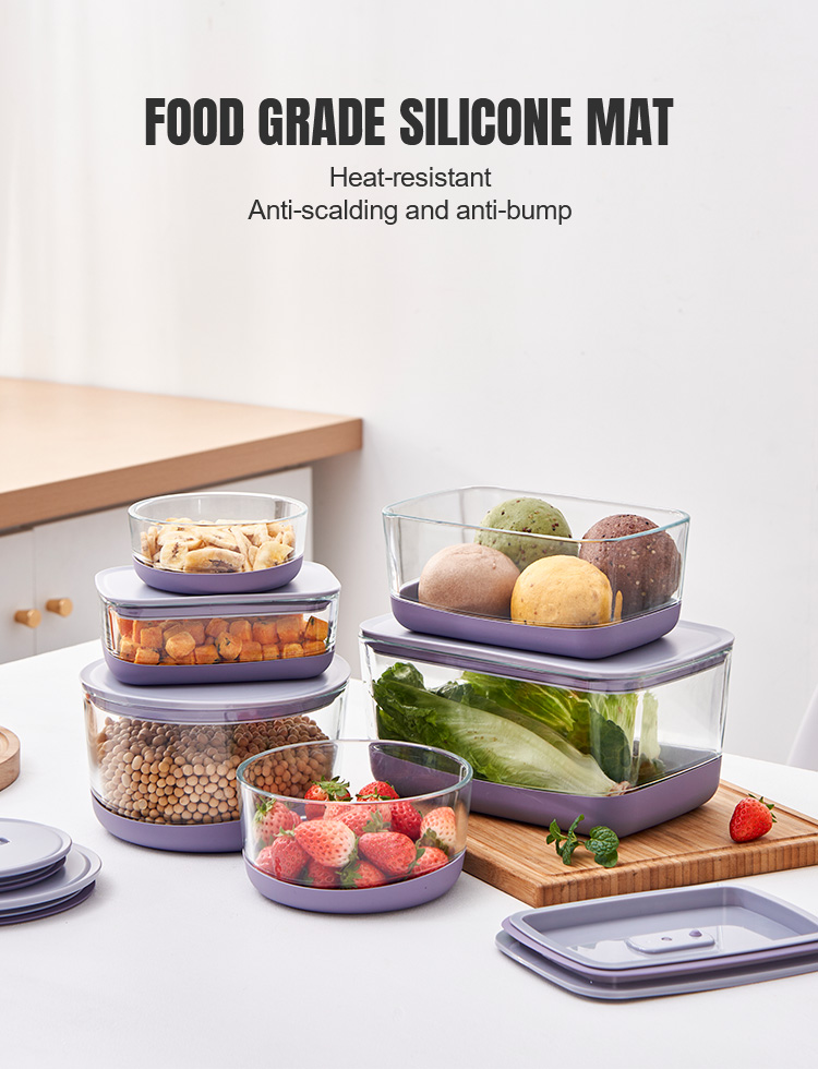 Stackable Non-Slip Glass Containers With Silicone Mat Stackable Non-Slip Glass Containers With Silicone Mat