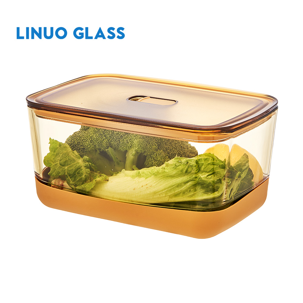 Contenitore In Vetro Impilabile Ambra Con Tappetino In Silicone