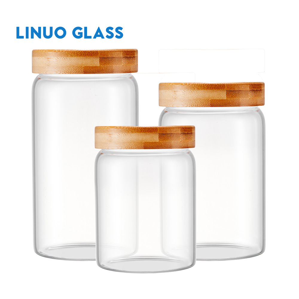 Frascos de vidro para especiarias com tampa de bambu