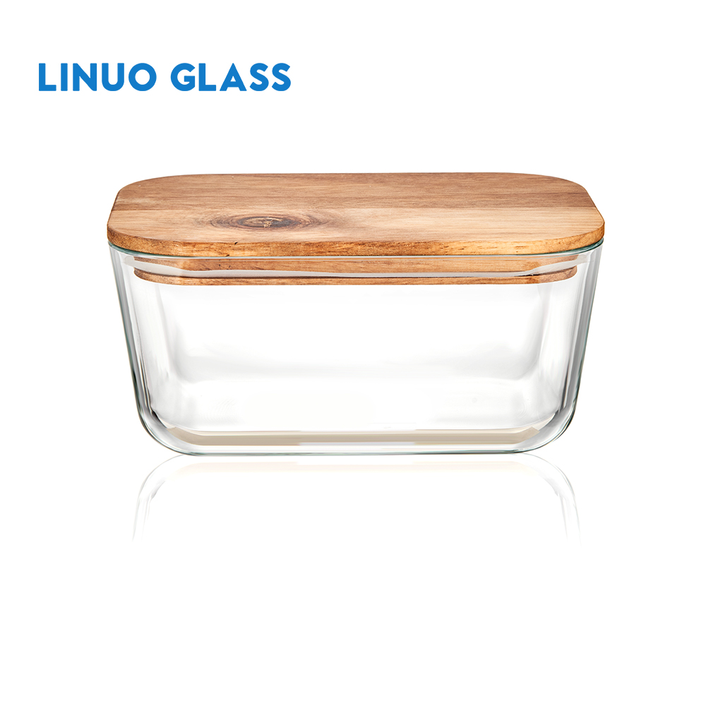 GLASS FOOD CONTAINER WITH ACACIA WOOD LID