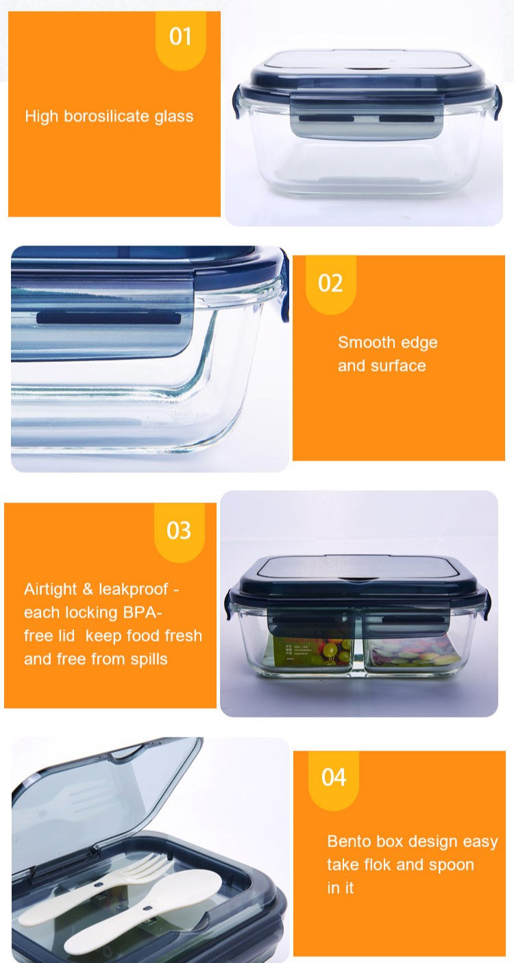 分割ランチガラス食品容器 Divided Lunch Glass Food Containers