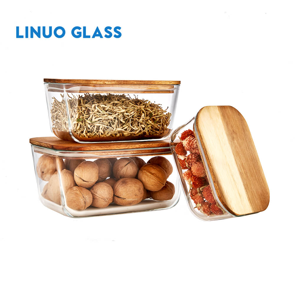 Acacia Wooden Lid Glass Containers